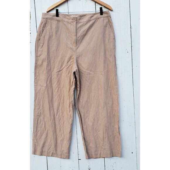 Eileen Fisher Women Beige Cotton Blend Trouser Capris Sz 16